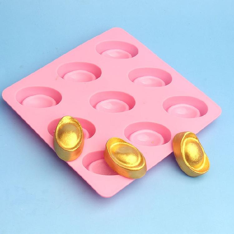 9 Cavities Silicone DIY Chocolate Mould Cake Mould Mouse Moulds Gold Ingot Shape