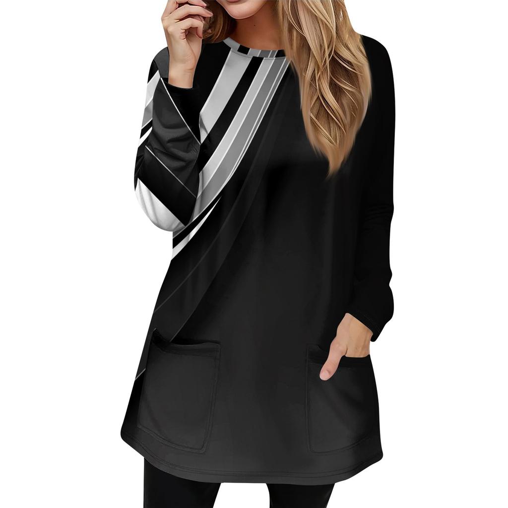 Women's Sweatshirt Pullover Active Sportswear Pocket Print Casual Round Neck Long Sleeve Top