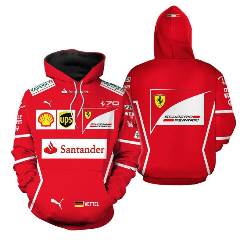 Ferrari Hoodie 3D Print Carlos Driver Team F1 Sweatshirt Youth Loose Fit Sportswear