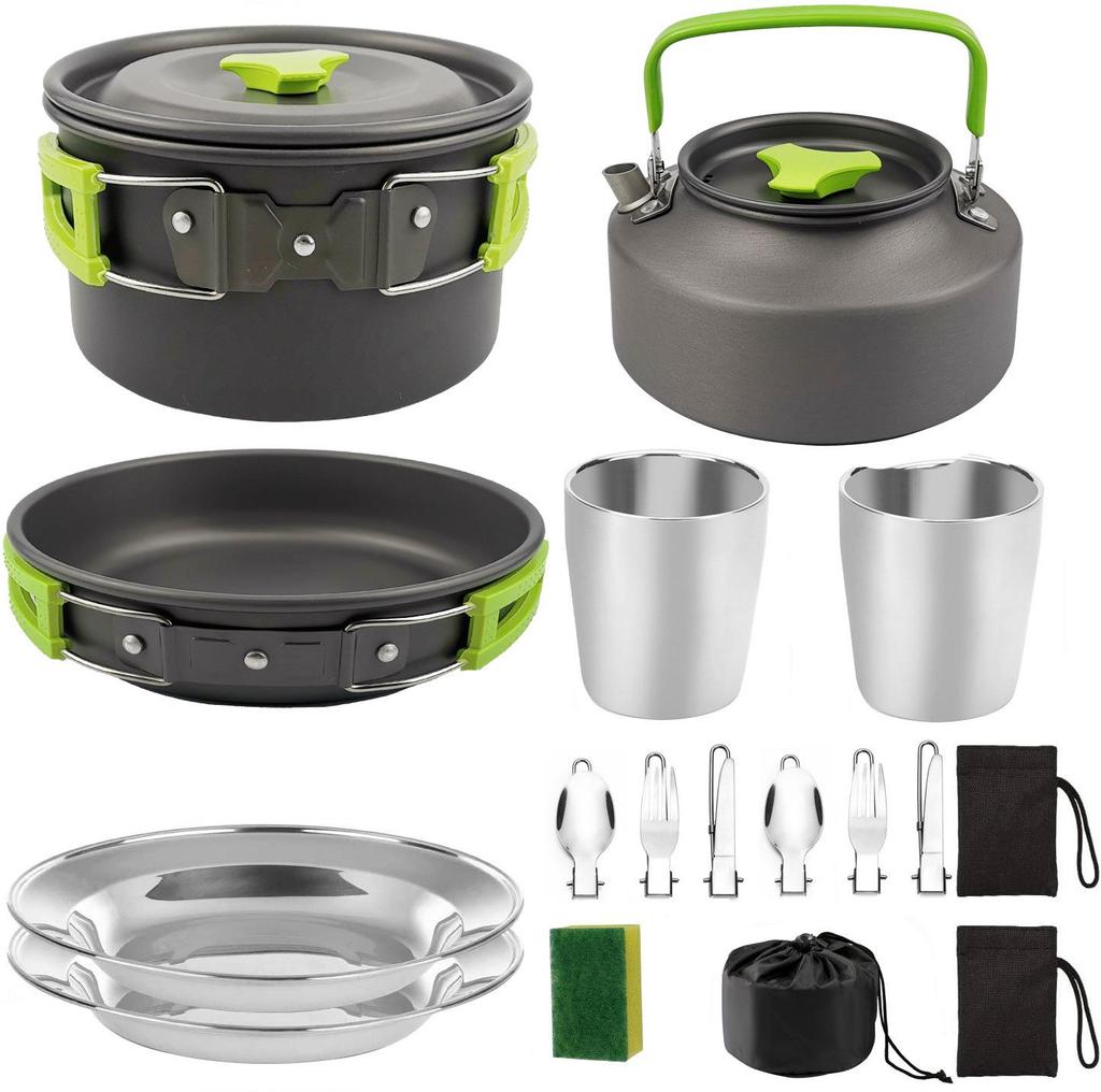 2-3 Person Portable Camping Cookware Set: Foldable Pots and Teapot for Outdoor Picnics