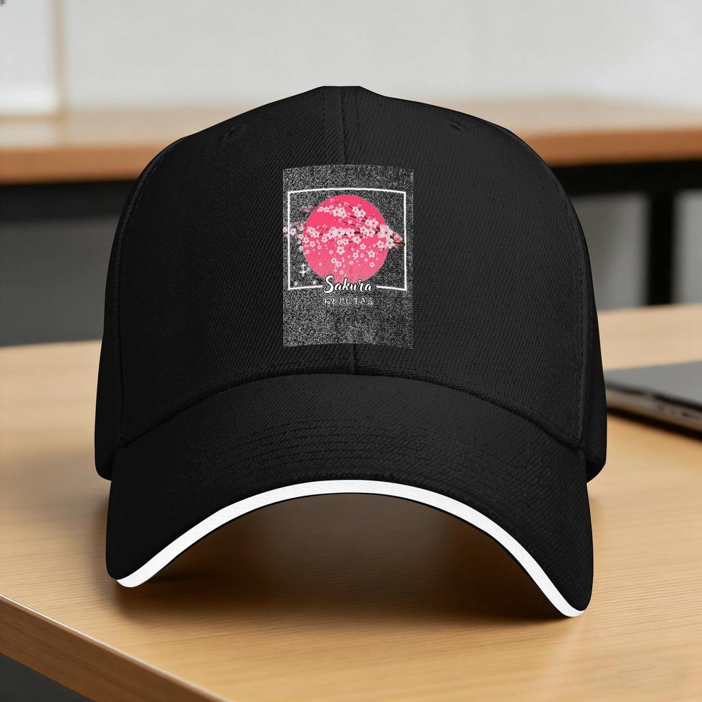 Sakura Cherry Blossom Tree Japanese Kanji Baseball Cap Casual Female Male Custom Logo Outdoor Sports Snapback Cap Birthday Gift