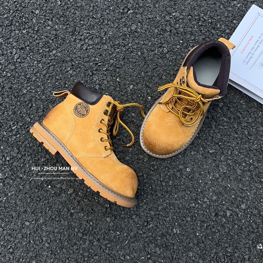 Cowhide Version~ Niche Q Cute Big Yellow Women's Boots Leather Old Martin Boots Women's British Style Thick-soled Short Desert Boots