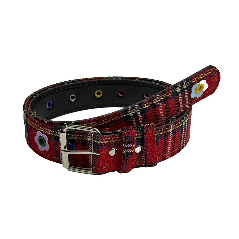 2025 Women's Y2K Retro Floral Plaid Leather Belt - Niche Accessory for Dresses & Canvas Pants