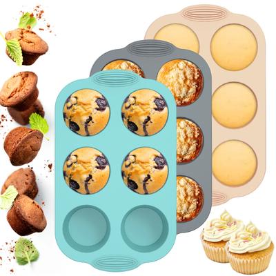 Moule à Muffins en Silicone 6 Tasses Plateau de Cuisson 6 Alvéoles Antiadhésif Moule à Muffins Gâteaux Résistant à la Température Outils de Cuisson Cupcakes Biscuits