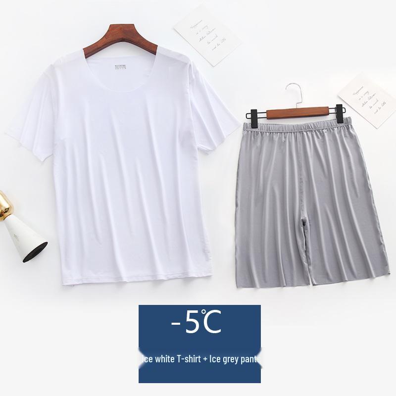 

Ultra-Thin Men s Ice Silk Pajama Set: Short-Sleeve T-Shirt & Shorts/Capri 5XL (suggested for 175-200 lbs)