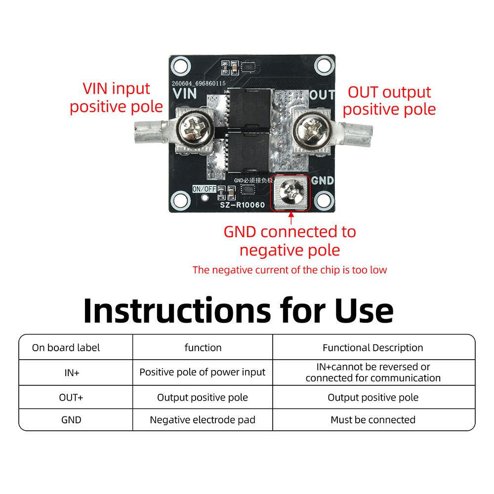 Zero Voltage Drop Ideal Diode Module 50ns Fast Turn Off Anti Reverse Connection For E-bike Energy Storage PV Power Supply