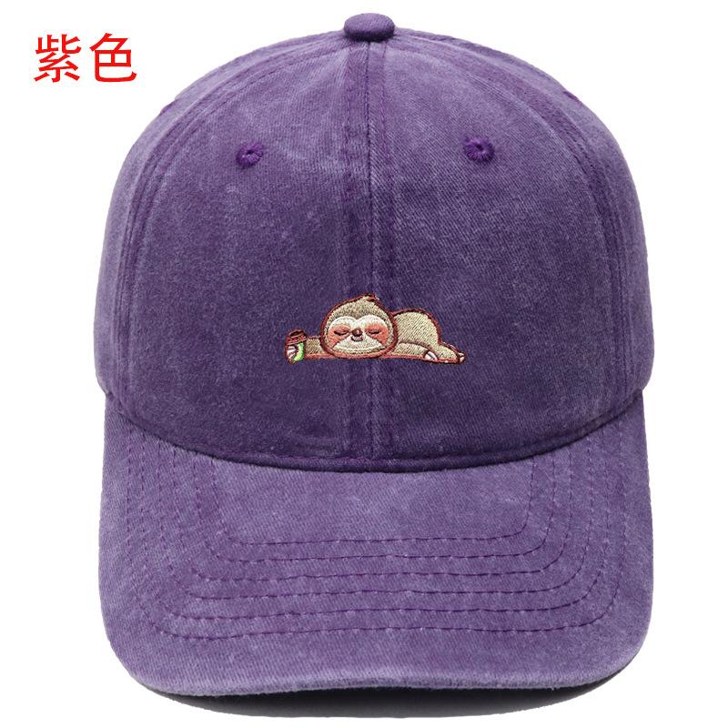 Cartoon Cute Sloth Embroidery Washed Retro Baseball Cap Men's and Women's Leisure Outdoor Sports Shade Cap