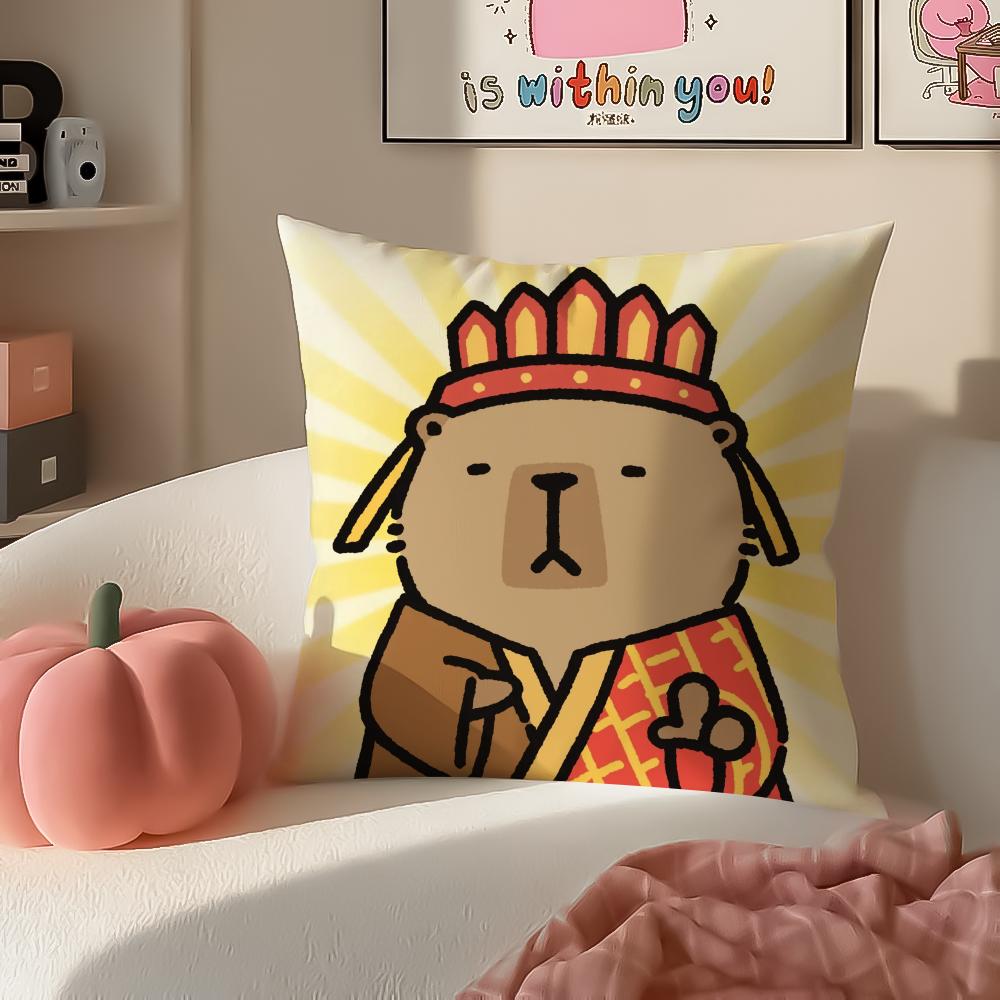 Chill Cute Adorable Art Cartoon CCapybara Cushion Cover Pillowcase Short Plush Invisible zipper Room Sofa Cushion Cover