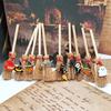 Mini Witch Broom Car Pendant Wooden Halloween Ornament for Rearview Mirror 1:6/1:12 Miniature Doll Houses Scale Accessory