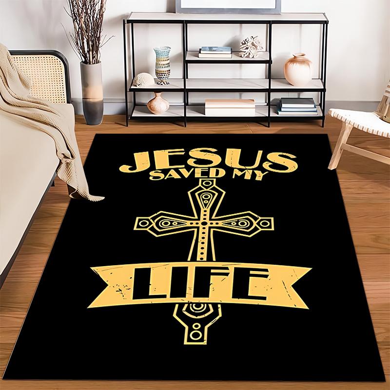 "Jesus Saved My Life Cross Design Rug Non-slip rug suitable for living room and bedroom sofas"