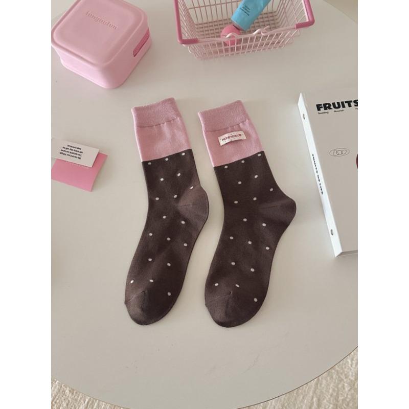 Pink Pure Cotton, Trendy and Cute Cartoon Idea Gauze Label Puppy Socks, Women's Autumn Mid-calf Socks, Dui Dui Long Socks
