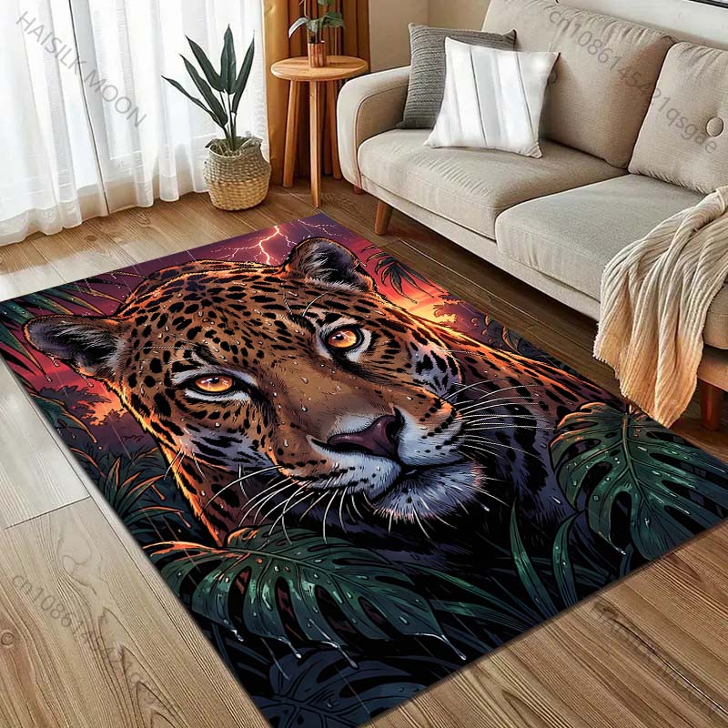 Multiple sizes Jaguar tropical forest Carpet for Living Room Bedroom Sofa Home Decor Rus Non-slip Floor Mat Luxury Gift