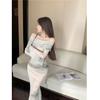 Lotus Pond Moonlight New Chinese Ink Painting Royal Sister Fan Mesh One-word Shoulder Dress Slim Sleeve Dress Women's Autumn