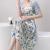 Women's nightgown thin short-sleeved printing light luxury simple breathable casual loungewear long skirt can be worn outside