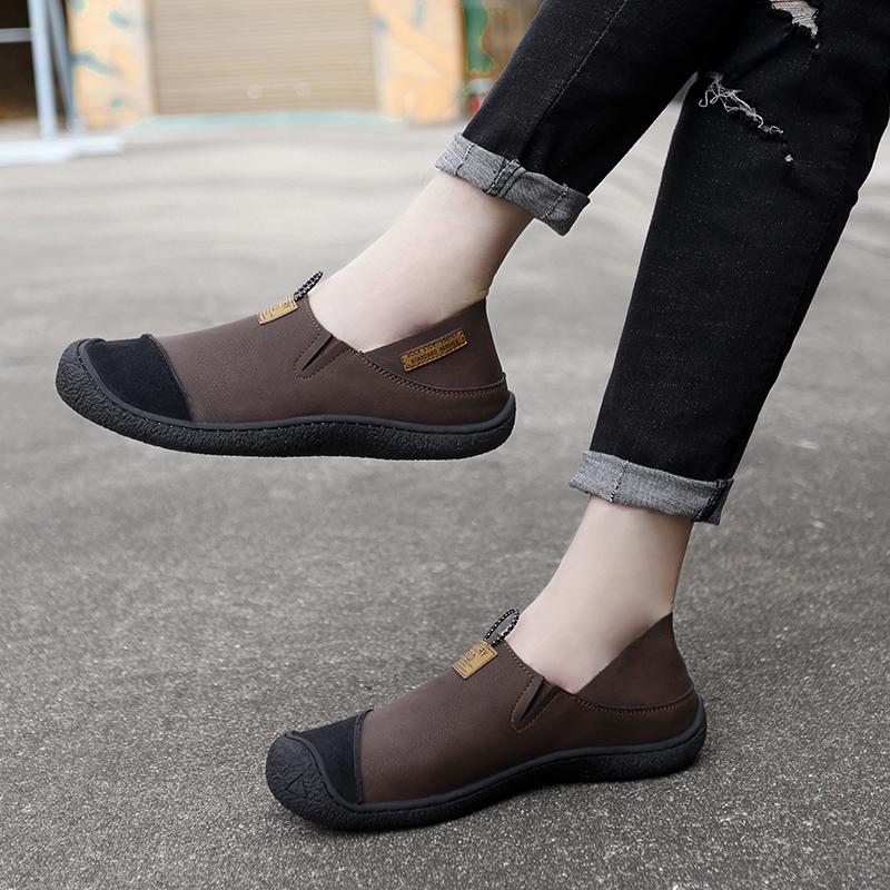 Chaussures en cuir faites main pour hommes Chaussures de randonnée décontractées Chaussures d'extérieur pour la marche et la conduite Tête large Grande taille