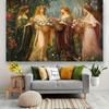 Four Seasons Women Garden Art Tapestry Floral Dress Wall Hanging Vintage Painting Home Decor Romantic Living Room Art Print