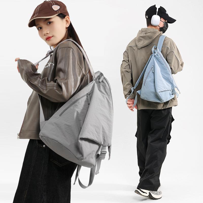 Women's Solid Color Backpack Men's Nylon Backpack Large Capacity Student Schoolbag