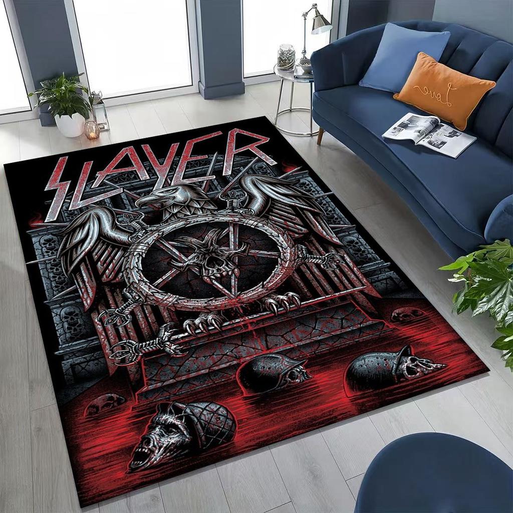 Slayer Heavy Metal Rock Band Skull Art Carpet Rug for Bedroom Living Room Sofa Home Doormat Decor,Large Non-slip Floor Mat