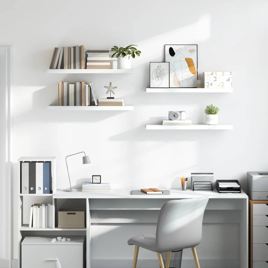 Floating Shelves Set 4 Pcs. High Gloss White 80 X 23.5 X 3.8 Cm MDF