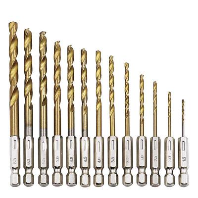 Titan-Bohrer-Set für elektrische Schraubendreher, 13-teiliger Spiralbohrer mit Sechskantgriff, Schnellarbeitsstahl, grenzüberschreitend, 1,5–6,5 mm