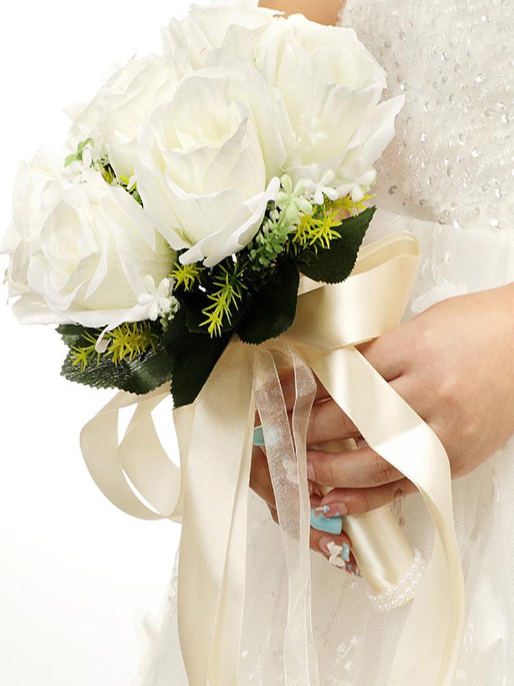 Silk Wedding Bouquets Holding Flowers Artificial Natural Rose Wedding Bouquet White Champagne Bridesmaid Bridal Party