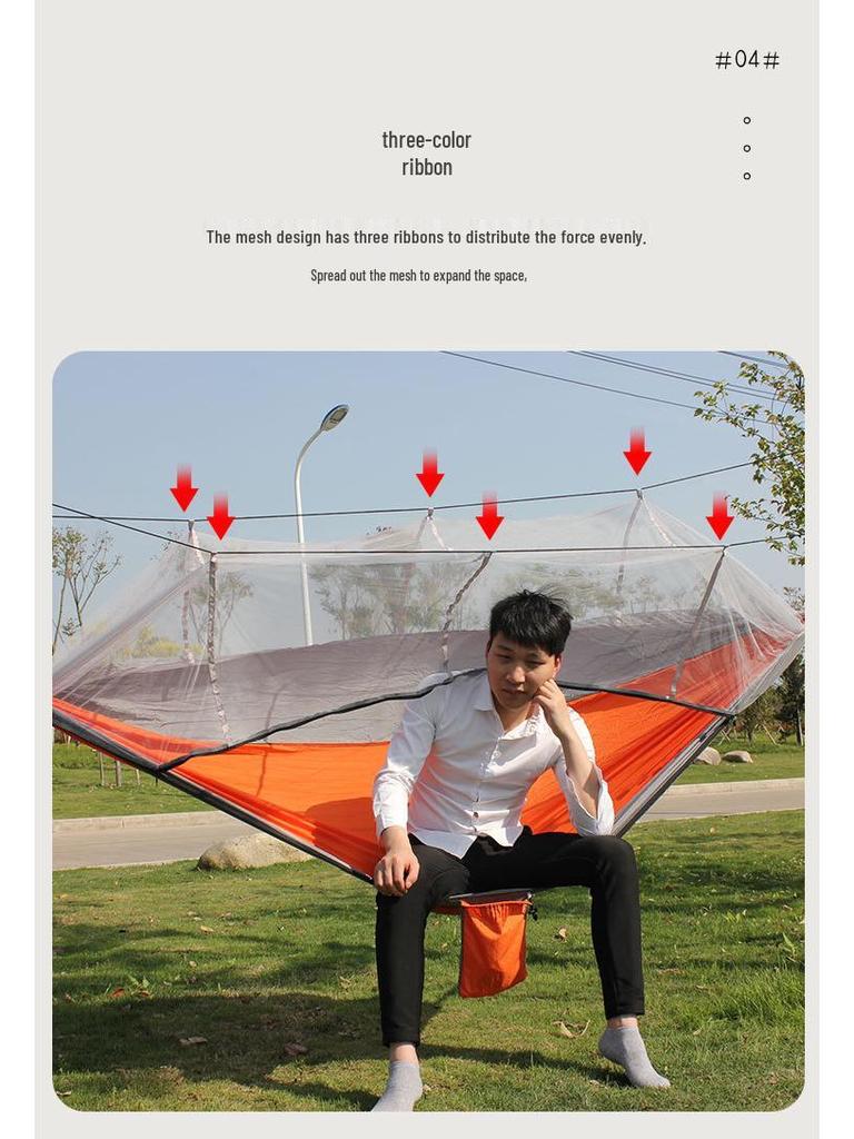 Portable Ripstop Camping Hammock with Mosquito Net - Quick-Open, Anti-Fall Design for Singles & Doubles