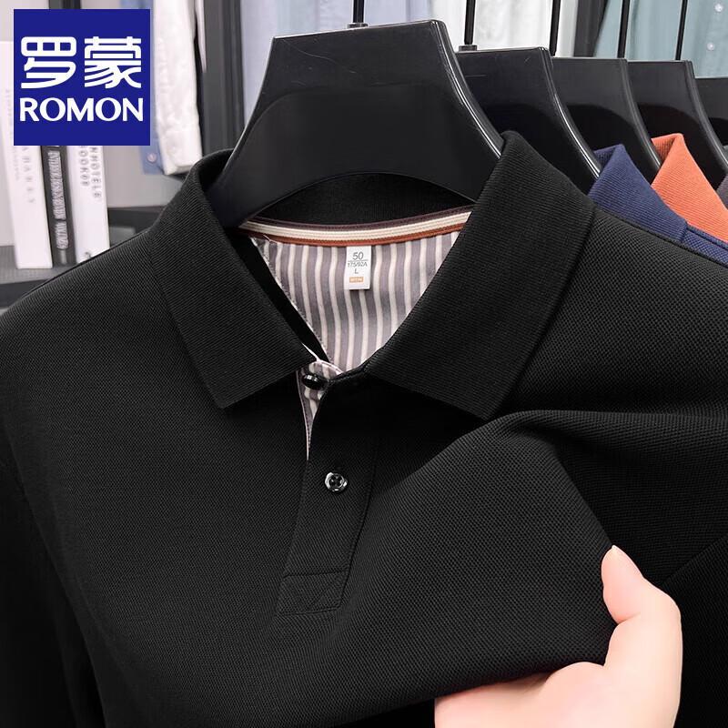 ROMON Men's 100% Cotton Long-Sleeve Polo Shirt