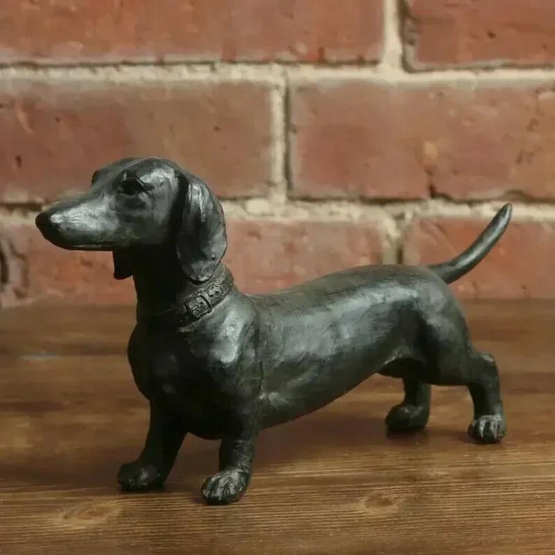 Craft Decoration Garden Sculpture Figures Dog Resin Dachshund Animal Pet Toys Figurine Black Ornament Animals Statue Wholesale