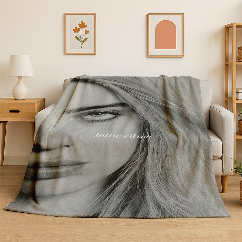 

3D Billie Eilish Singer Star Flannel Blanket Soft Warm Throw Blanket for Bedroom Living Room Bed Travel Camping Picnic Gift 75x90cm