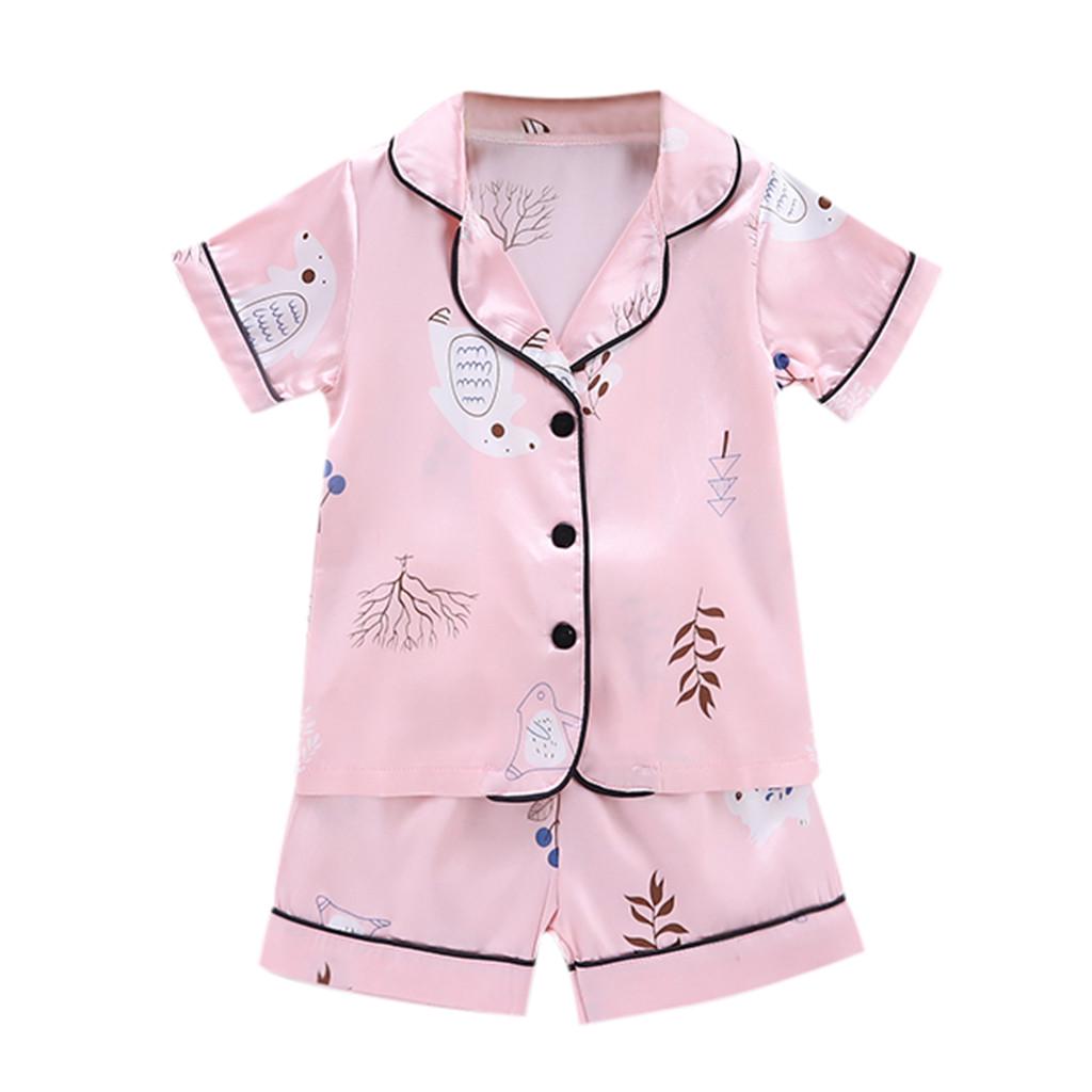 Toddler Kids Short Sleeve Pajama Set Button Down Top and Shorts Soft Lightweight Sleepwear for Boys and Girls Ages 6M To 4T