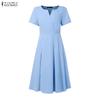 ZANZEA Women Summer V-Neck Solid Color Casual Short Sleeve Dress