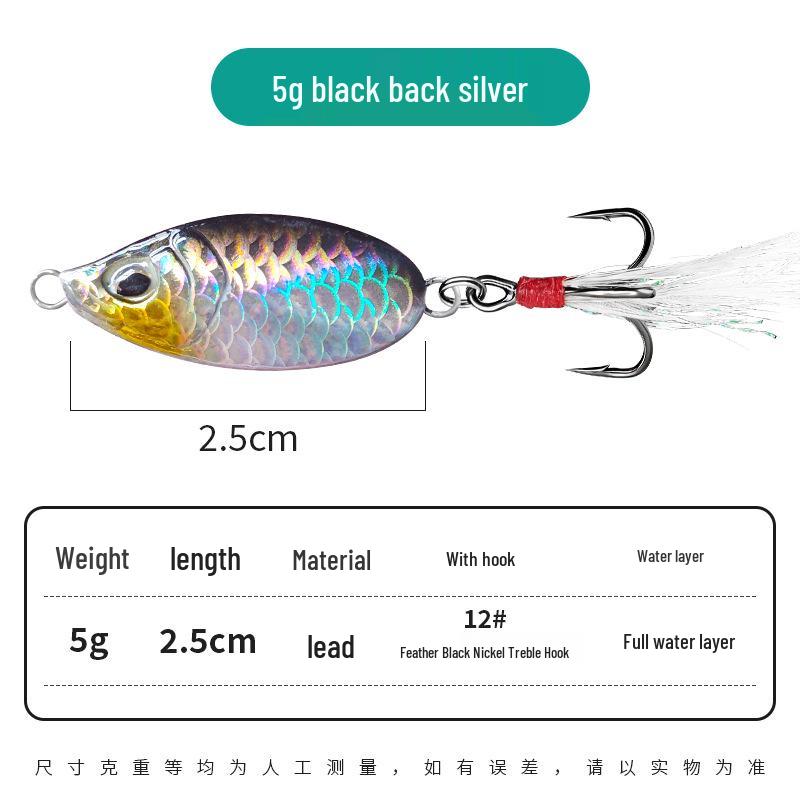 Kleine 5g Fischschuppenmuster Eisenplatte Köder mit Federhaken zum Angeln