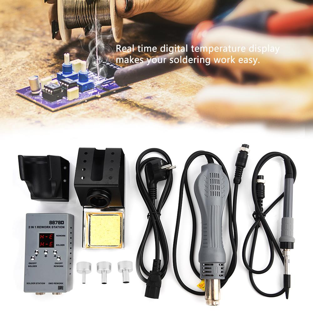 8878D 2 In 1 SMD Rework Station with Hot Air Gun & Soldering Iron for Phone Repair