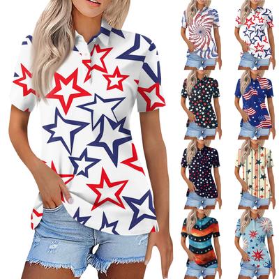 Women's Fashion Casual Lapel Short Sleeve Print Shirt Women's Button Up Tops