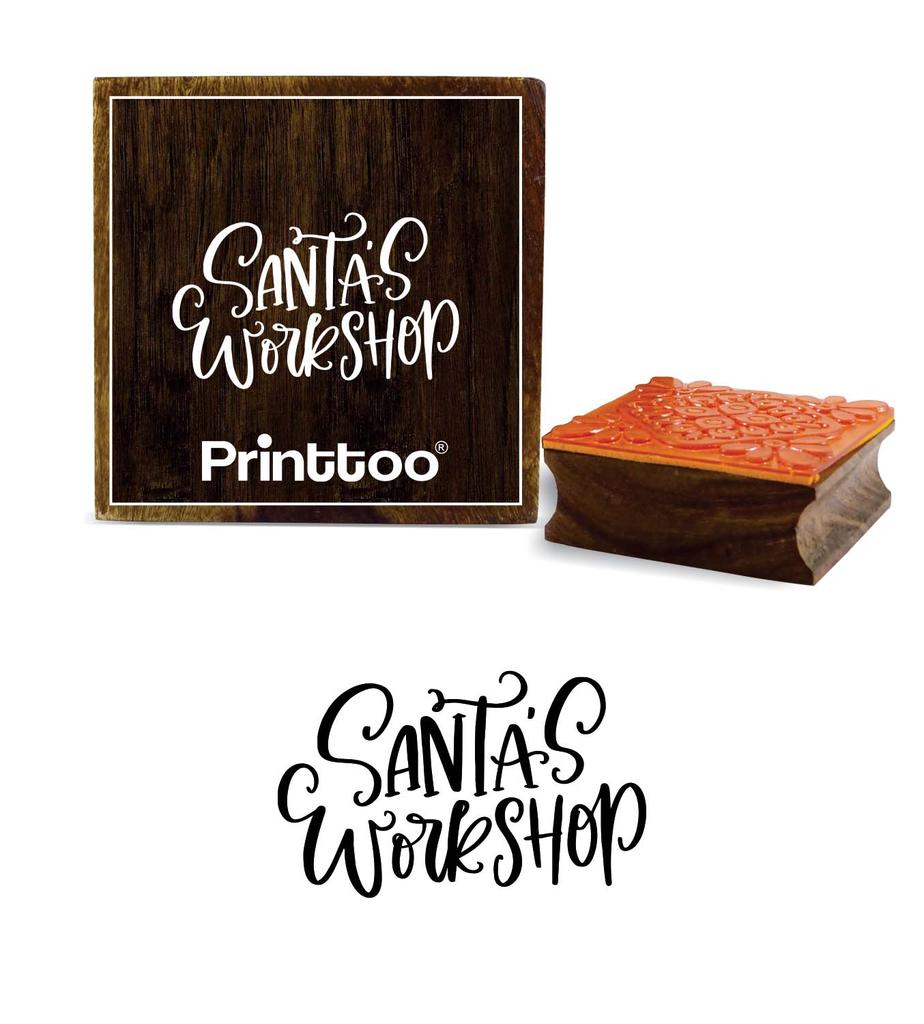 Printtoo Scrap-booking Card Santa's Workshop Text Design Square Wooden Rubber Stamp-2 x 2