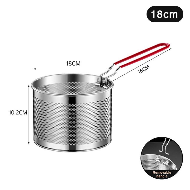 

Сетка для жарки из нержавеющей стали Кухонная корзина для жарки Корзина для приготовления пищи Сковорода для жарки Масляный поддон Дуршлаг Ложка для лапши Дуршлаг Картофель фри 18cm