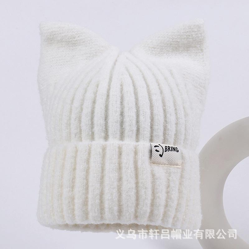 Autumn and winter new cat ear wool hat women's fashion big head circumference showing face small knitted hat warm casual cold hat