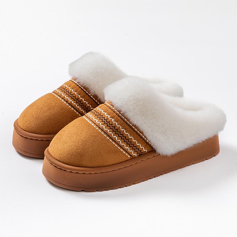 Thick and Warm Cotton Slippers with Added Velvet, Suitable for Women To Wear Outside In Winter. Soft Soled Plush Slippers for Home and Indoor Use