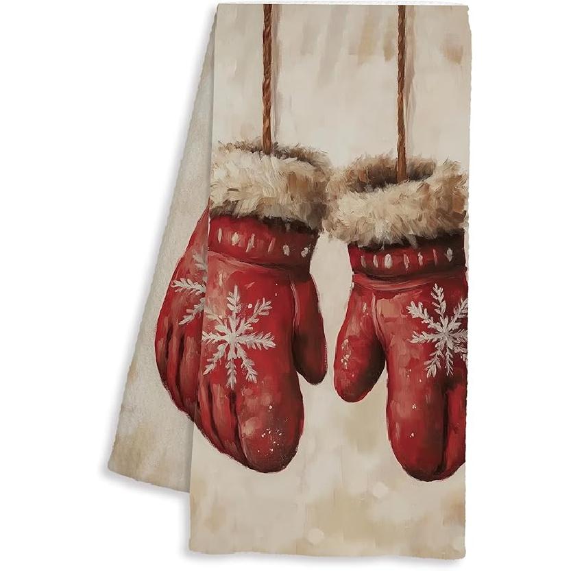 Chinoiserie Christmas Kitchen Towels, Grandmillennial Christmas Decor, Coquette Red Bow Xmas Tree Decorative Dish Hand Tea Towels for Bathroom