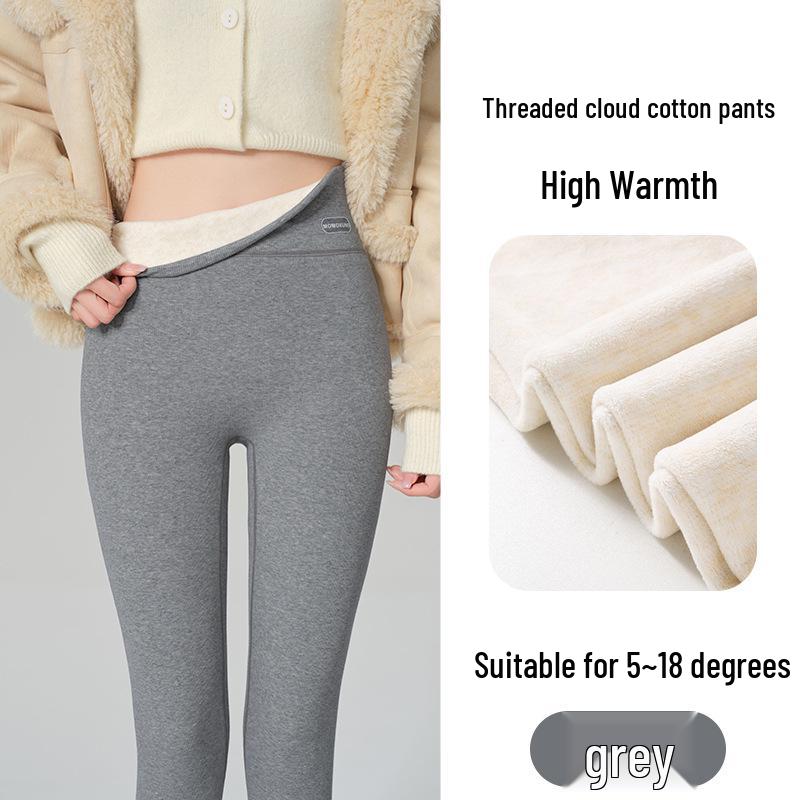 High Waist Warm Fleece-Lined Leggings - Vertical Stripe, Matte, Slimming Cotton for Autumn/Winter