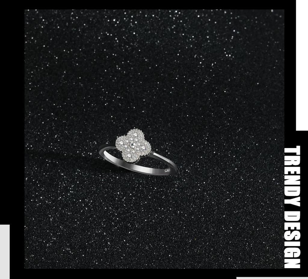 Four-Leaf Clover Diamond Ring: S925 Sterling Silver, Elegant & Versatile Women's Style.
