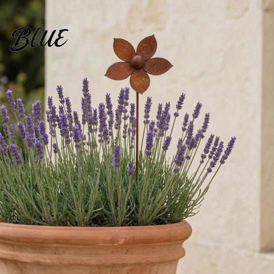 Metal Flower Lawn Stakes Rustic Ground Stake Vintage Garden Art Weather-Resistant Rusted Outdoor Patio Decorations Iron Yard Decor for Pathway