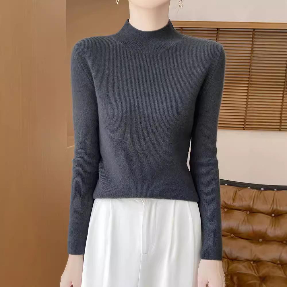 Slim and Thin Bottoming Shirt Women's Semi-high Neck Sweater Autumn and Winter Knitwear Tops