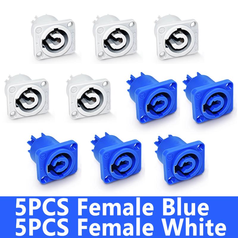 NAC3FCA NAC3FCB 3Pin Power Connector LED Speakon Male Plug Blue (Input)+White (Output) Plug+Female Socket 20A 250VAC