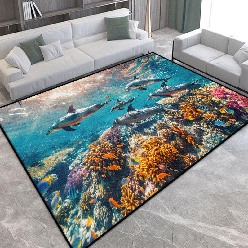 Modern 3D Seabed Large Living Room Rug Non-slip Room Decoration Rug Lint-free Easy Cleaning Entrance Door Mat Machine Washable