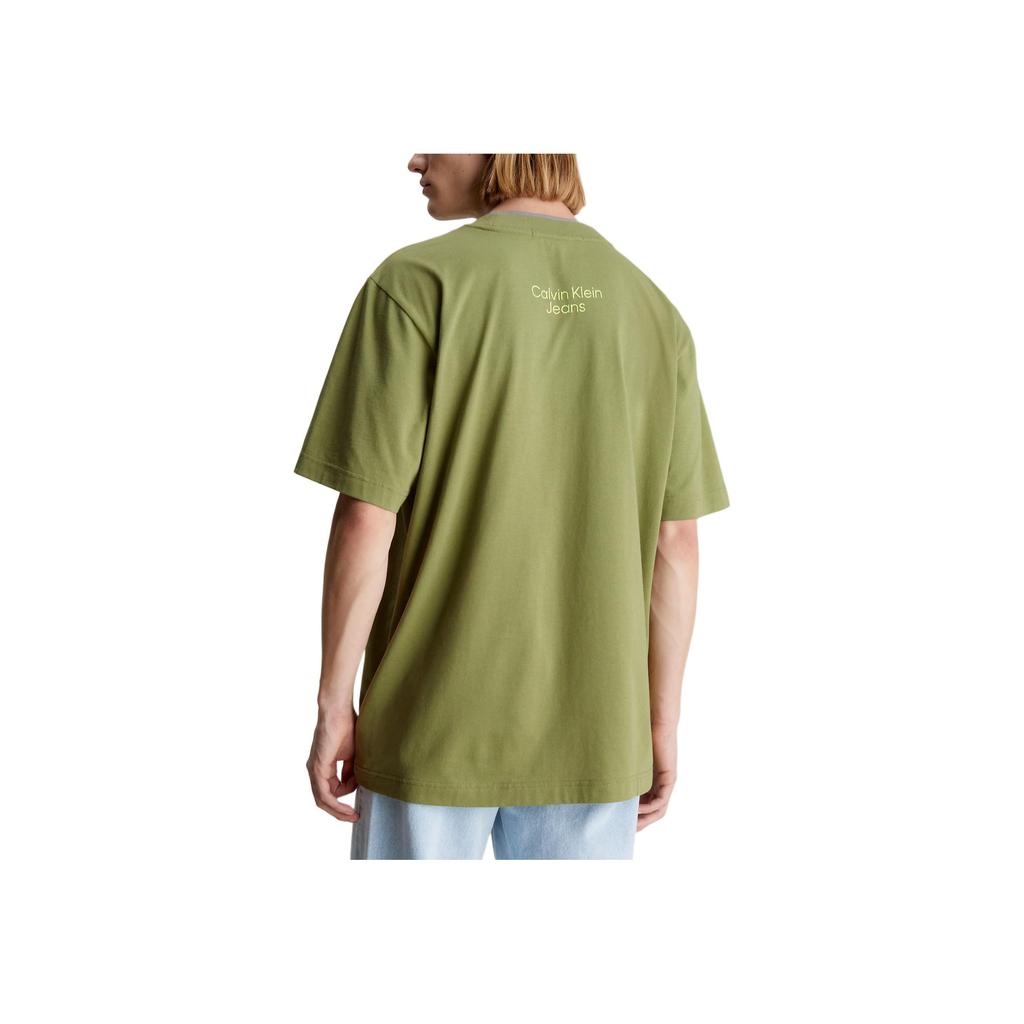 Calvin Klein Jeans Oversized Letter Print Crew Neck Short Sleeve T-Shirt Men Tops Green J30J325201-L9N