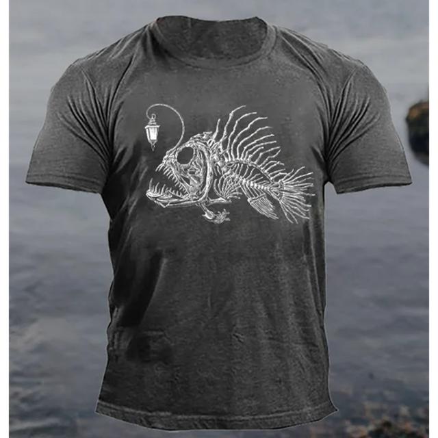 Summer Round Neck 3D Print Fish Pattern Top Fashionable Casual Short Sleeved Men's T-shirts