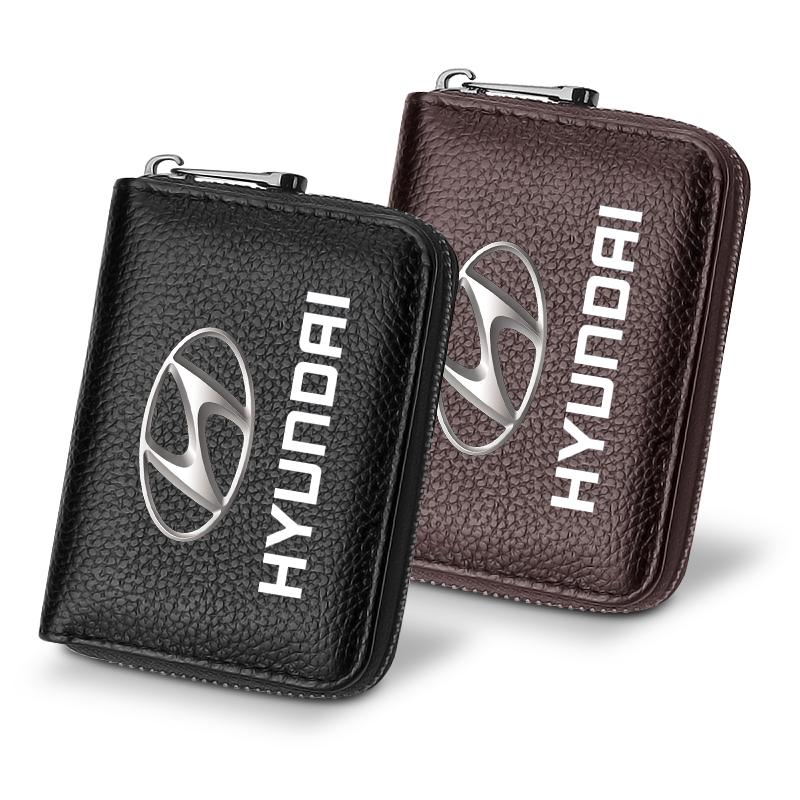 Kožená peněženka na řidičský průkaz, občanský průkaz, bankovní karty, styling auta pro Hyundai Santa Fe Sonata Solaris Azera Creta I30 Ix25 IX35 Tucson