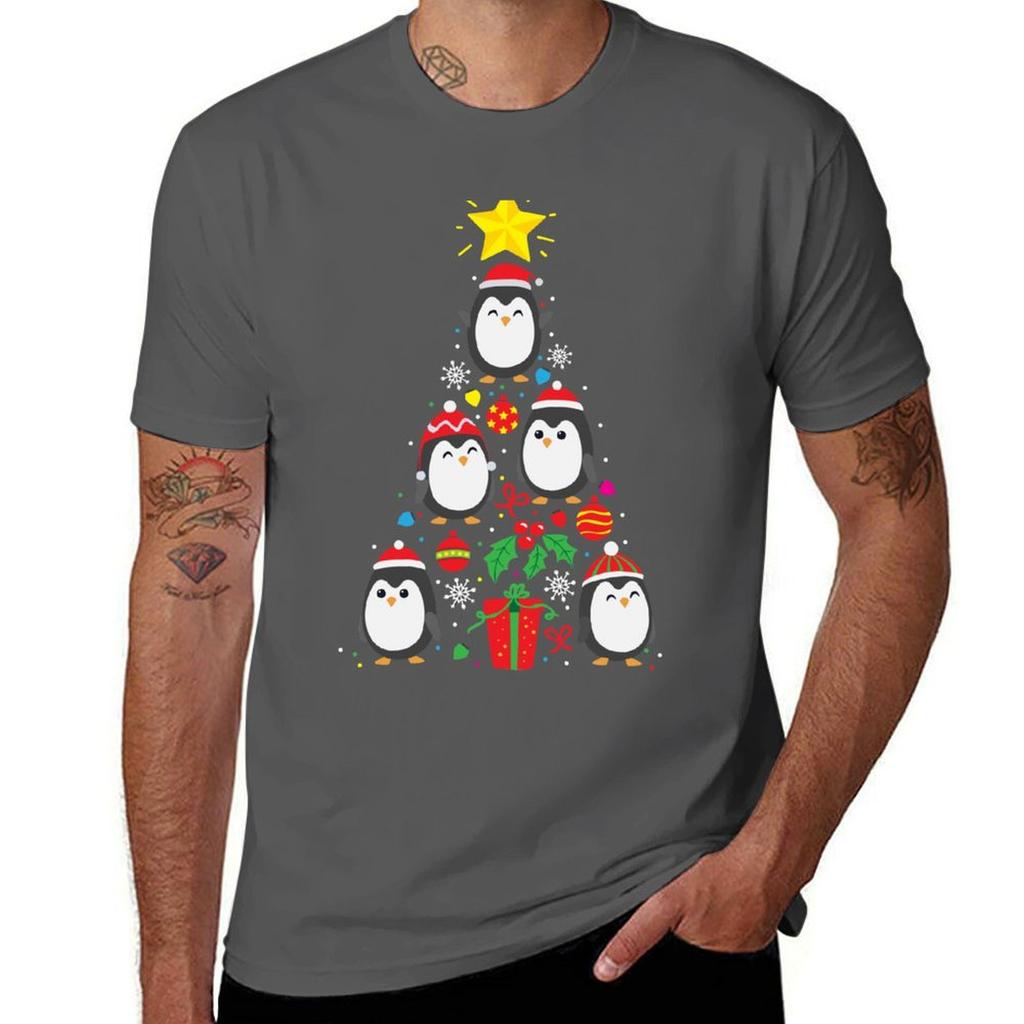 Funny Penguin Christmas Tree Gifts Tshirt Streetwear Print Tee Shirt Tshirt