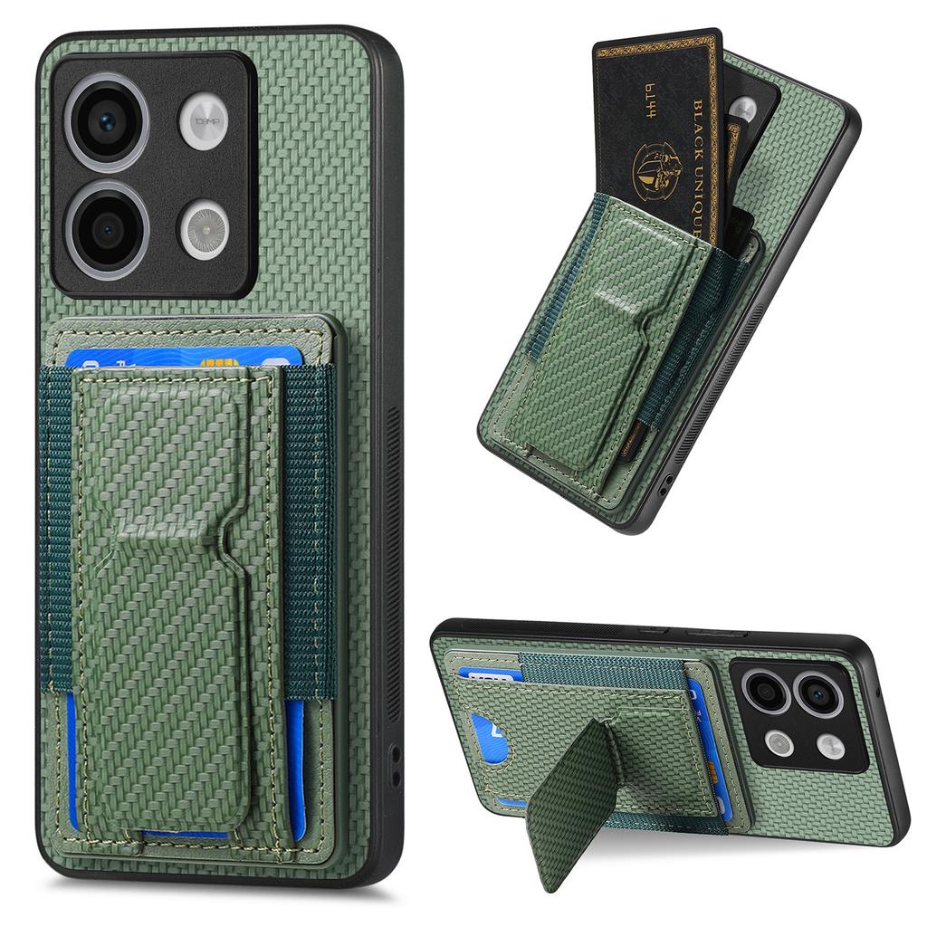 Carbon Fibre Foldable Vertical Cards Bag Case For Redmi Note 13 Pro Plus 12 11 13T 13C POCO X6 X5 14 Ultra Kickstand Solt Cover